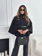 New Stand Collar Batwing Sleeves Cloak Top With Belt Ins Fashion Temperament Jacket Woolen Sweater Outwear For Women Clothing - DanaFashionstore