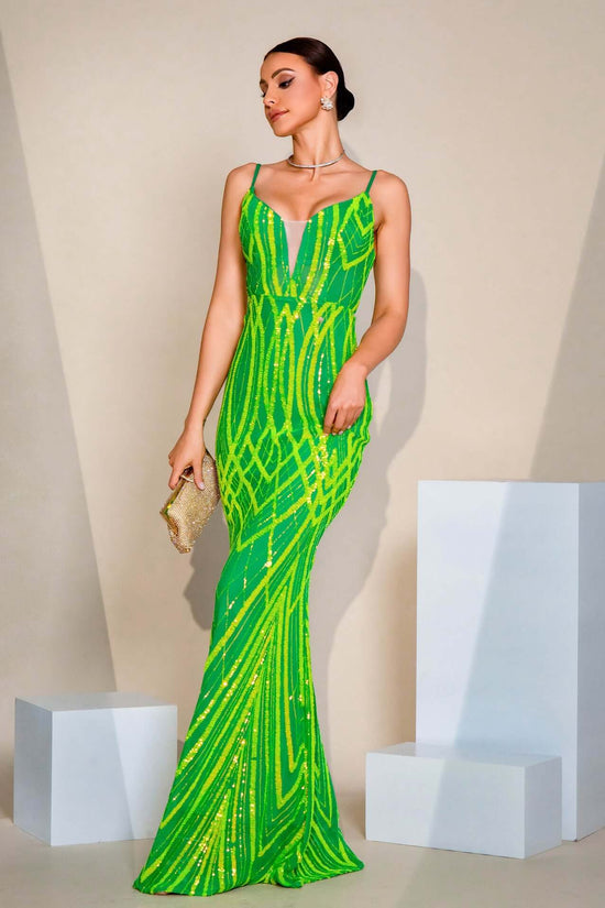 V-neck Strap Sequined Fishtail Evening Dress $120.32 Dana Fashion Color: Green Size: L Women's clothing Product information: Pattern: solid color Skirt type: hip skirt Color: green Waist type: high waist Size: S,M,L,XL Style type: Elegant Combination form