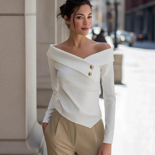 Autumn Elegant Women's Off-Shoulder Long Sleeve Shirt - DanaFashionstore