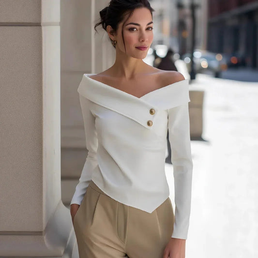 Autumn Elegant Women's Off-Shoulder Long Sleeve Shirt - DanaFashionstore