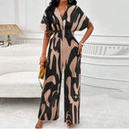 V-neck Loose Printed Long Jumpsuit - DanaFashionstore