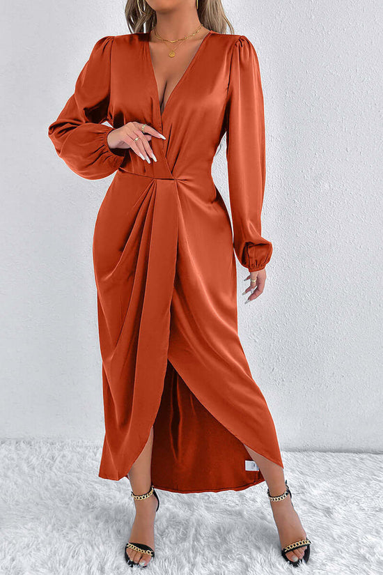 Satin European And American Style Dress High-grade $47.06 Dana Fashion Color: Army Green Size: L Women's clothing Product information: Color: khaki, Brown, Army Green, Rose Red, green, orange, pink, blue Waist type: high waist Size: XS,S,M,L,XL,XXL Sleeve
