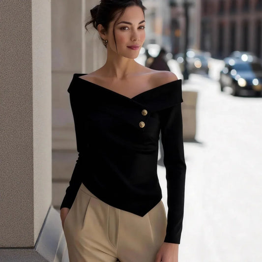 Autumn Elegant Women's Off-Shoulder Long Sleeve Shirt - DanaFashionstore