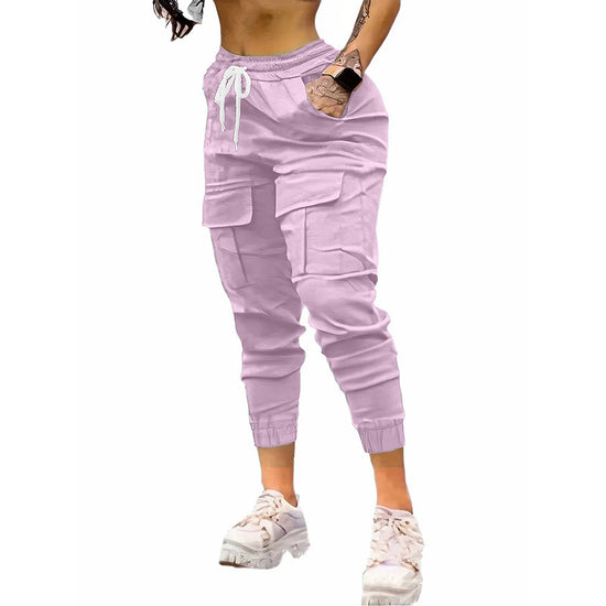 Women's Cargo Jogger Pants Matching With Flap Pockets & Drawstring Waistband - Dana Fashion