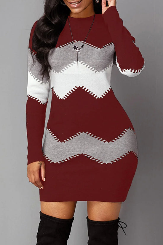 Mid-length Round Neck Long-sleeved Knit Bag Hip Bottoming Dress - DanaFashionstore