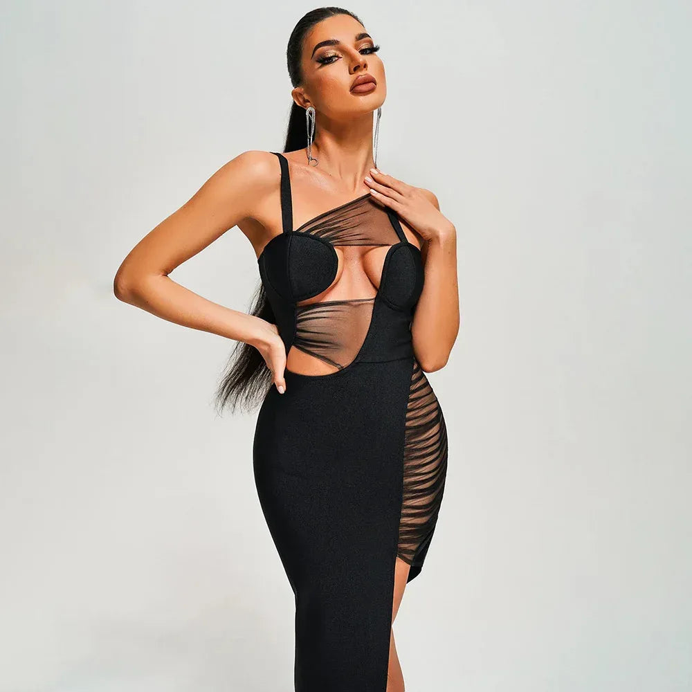 Slit Long Mesh See-through Irregular Dress - DanaFashionstore