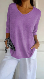 Solid Long Sleeve Sweater Slimming V-neckline Knitwear Women's Bottoming Shirt - DanaFashionstore