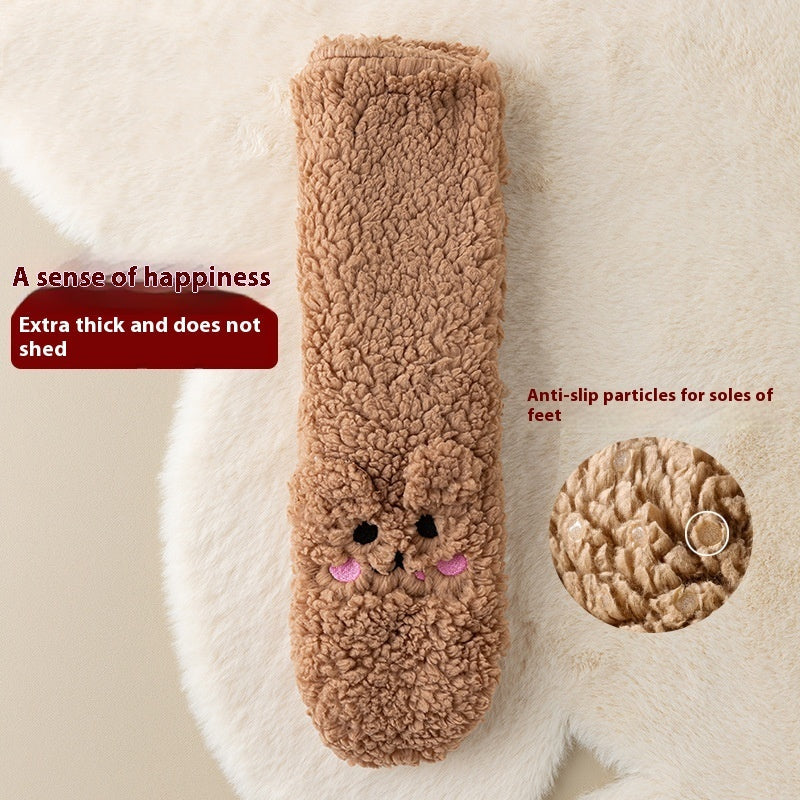 Winter Floor Socks Velvet Thicken Warm Coral Velvet Cute Socks Japanese-style Home Footwear Non-slip Socks New Year Gifts Winter Gadgets Dana Fashion