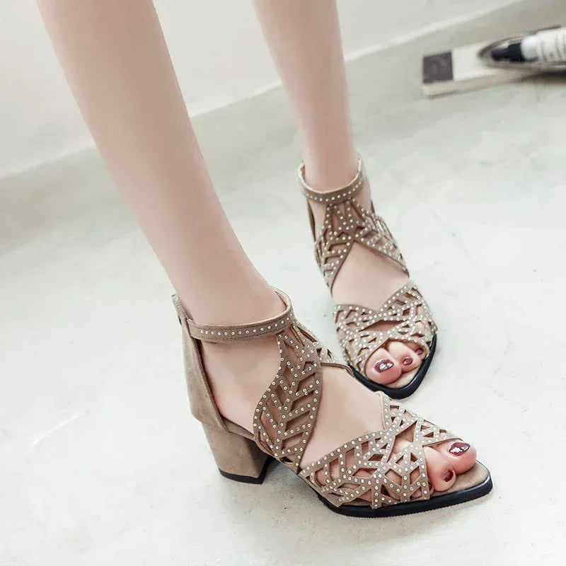 New Style Sandals Women's Large Size Back Zipper Thick Heel - DanaFashionstore