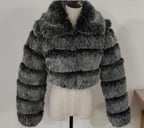 Women's Fur Coat Fox Fur Stitching Short Lapel Long Sleeve Coat - DanaFashionstore
