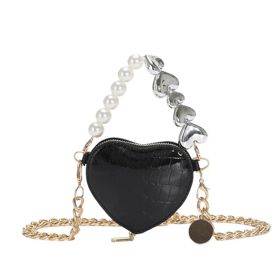 Mini Love-shape Pearls Handbag Fashion Cute Chain Lipstick Bag Women's Bright Candy Color Shoulder Messenger Bag - DanaFashionstore
