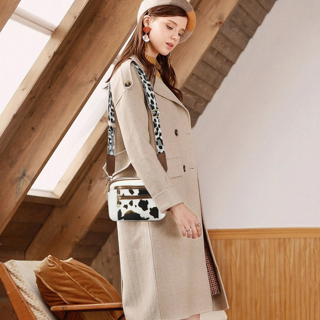 Cow Color Matching Multifunctional Zipper Crossbody Bag - DanaFashionstore