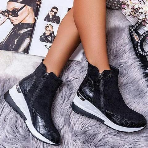 Low barrel warm round head wedge-heeled Martin boots - DanaFashionstore