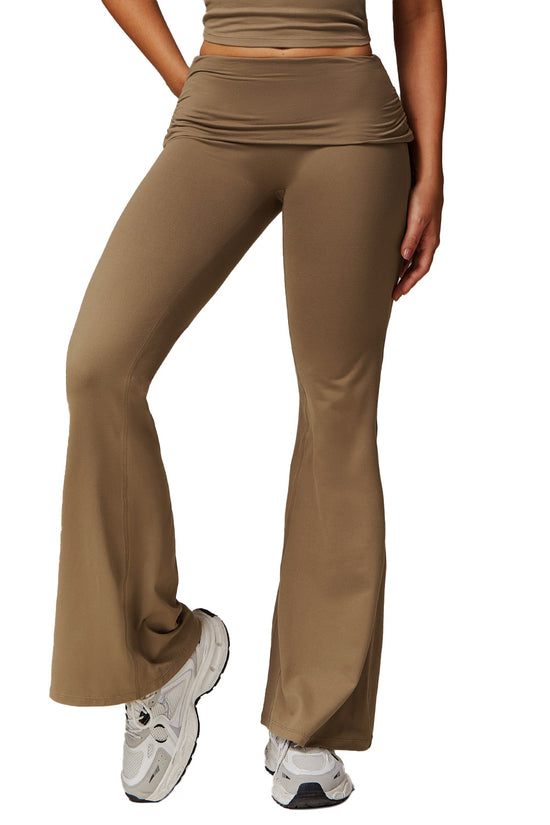 Wool Pleated Yoga Fold High Waist Running Sports Skinny Versatile Bell-bottom Pants Women