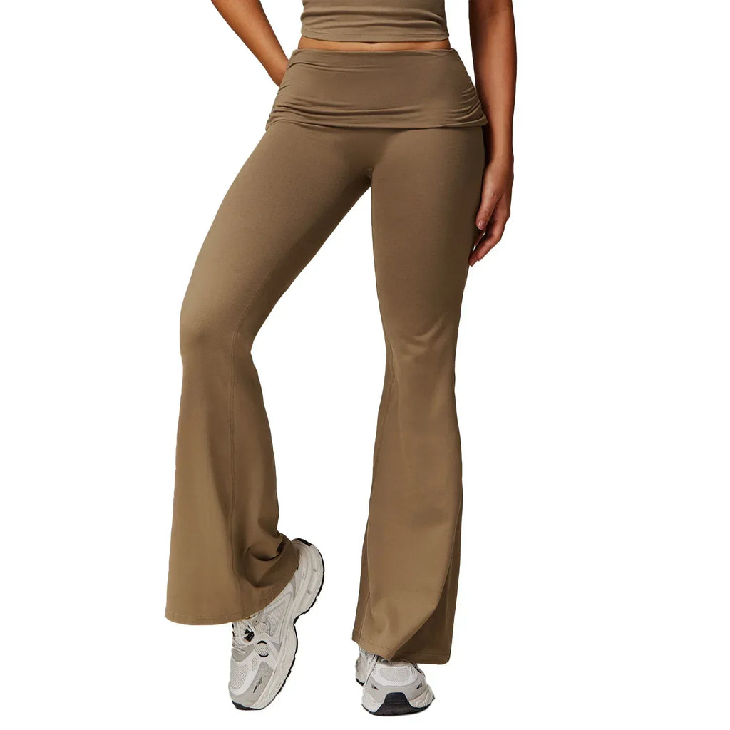 Wool Pleated Yoga Fold High Waist Running Sports Skinny Versatile Bell-bottom Pants Women - DanaFashionstore