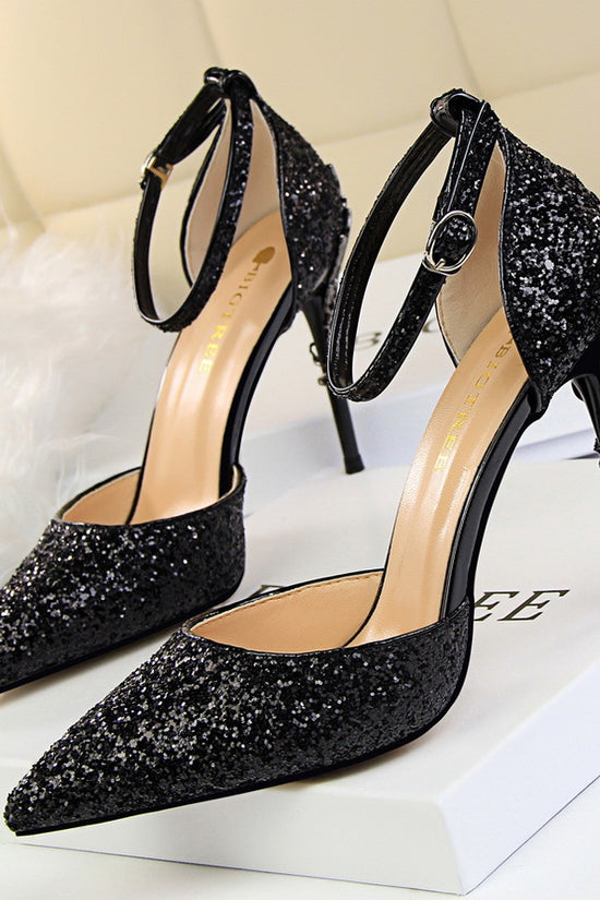 High metallic and sequined heels