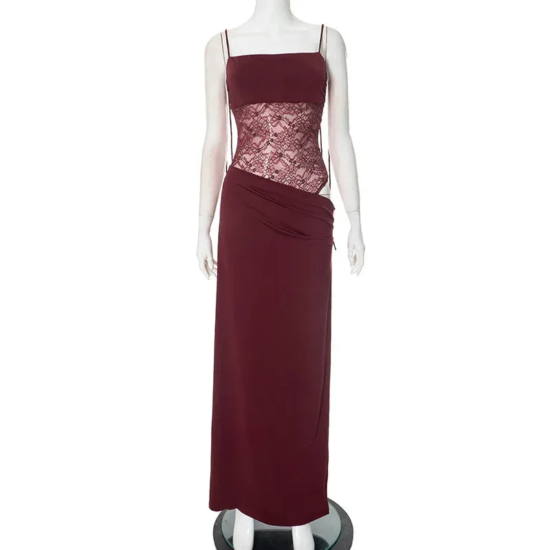 Y2K Lace Suspender Dress Fashion Sexy Lace Long Dresses Party Evening Club Beach Clothing For Women - DanaFashionstore
