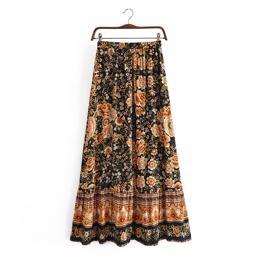 Women's Printed Positioning Flower Tassel Elastic Waist Skirt - Dana Fashion