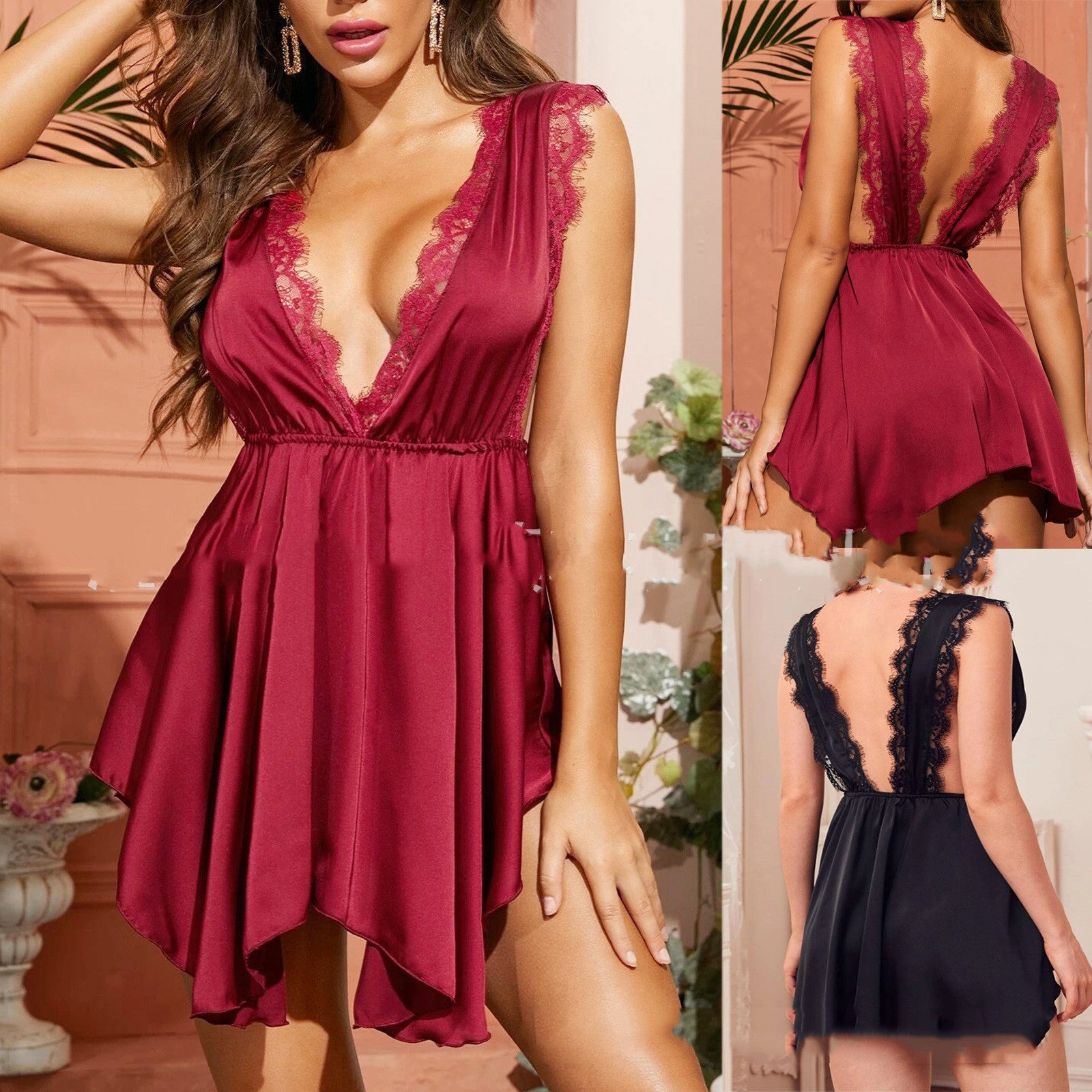 Large Size Home Pajamas Simulation Silk Suspender Nightgown - Dana Fashion