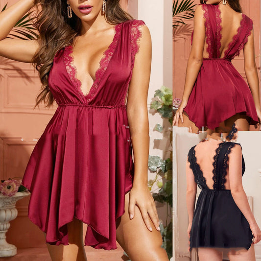 Large Size Home Pajamas Simulation Silk Suspender Nightgown - Dana Fashion