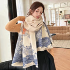 Vintage Plum Scarf Women's Artificial Cashmere Thickened Double-sided Student Shawl - DanaFashionstore