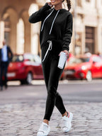 Hoodie With Drawstrings High Waist Trousers Casual Sweatshirt Two-piece Suit