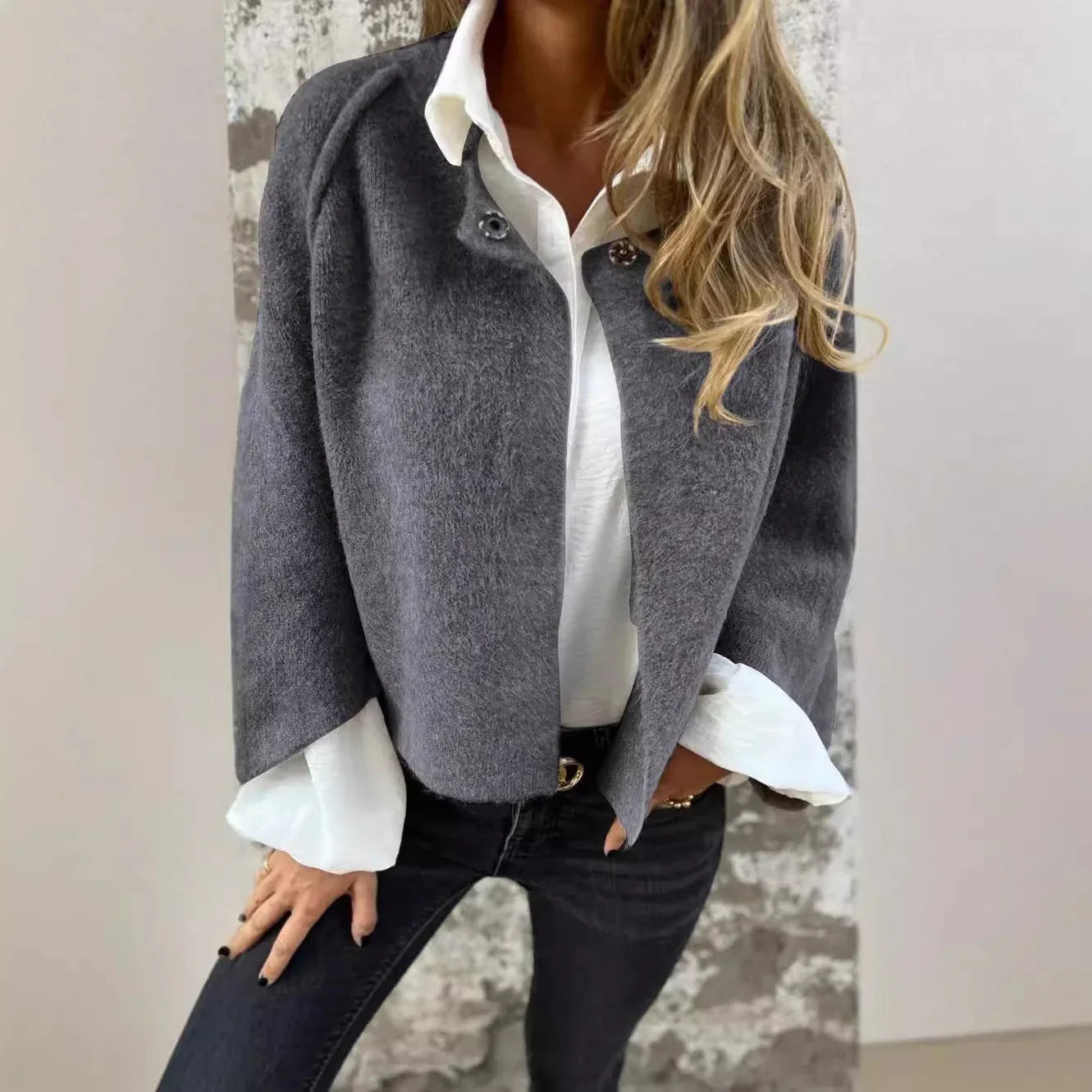 Women's Batwing Sleeve Cardigan Ins Fashion Cropped Jacket Tops Autumn And Winter Loose Short Cashmere Coat - DanaFashionstore