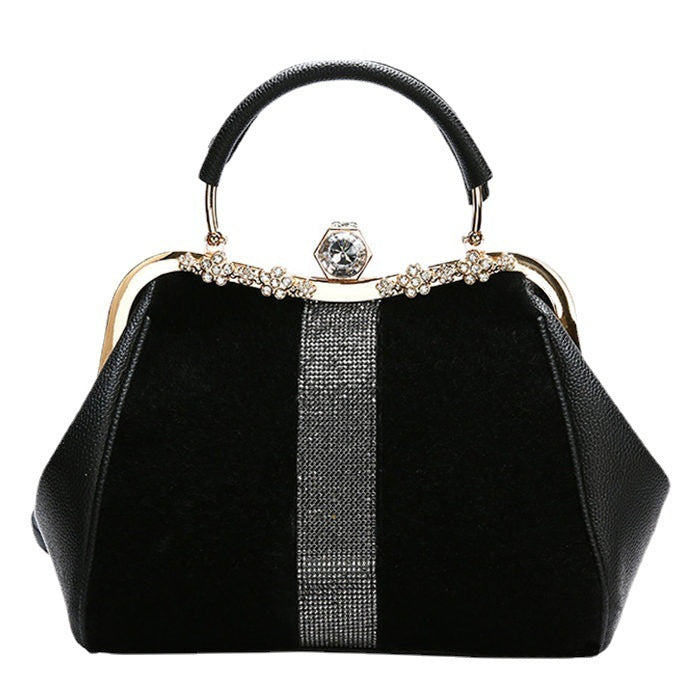 Autumn And Winter Diamond-embedded All-match Horse Hair-like Handbag - Dana Fashion