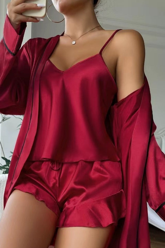 Suspender Shorts Nightgown Three-piece Set - Dana Fashion