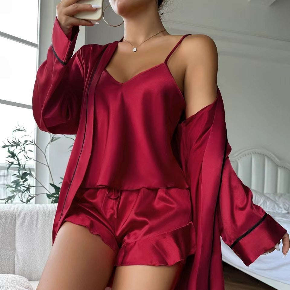 Suspender Shorts Nightgown Three-piece Set - Dana Fashion