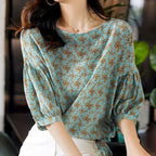 Women's Cropped Lantern Sleeve Floral Top - DanaFashionstore