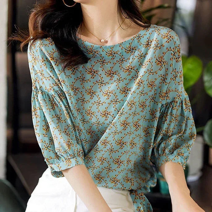 Women's Cropped Lantern Sleeve Floral Top - DanaFashionstore