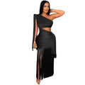 Fashionable Womens Sexy Casual One-Shoulder Tassel Dress - DanaFashionstore