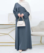 Women's Satin Dress, Simple Solid Color, Loose Fit, Round Neck, Long Sleeves