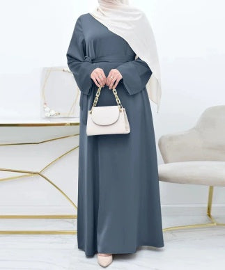 Women's Satin Dress, Simple Solid Color, Loose Fit, Round Neck, Long Sleeves