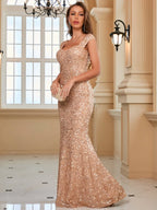 Sequin Sling Mid Waist Party Evening Dress Long Mop Dress - DanaFashionstore