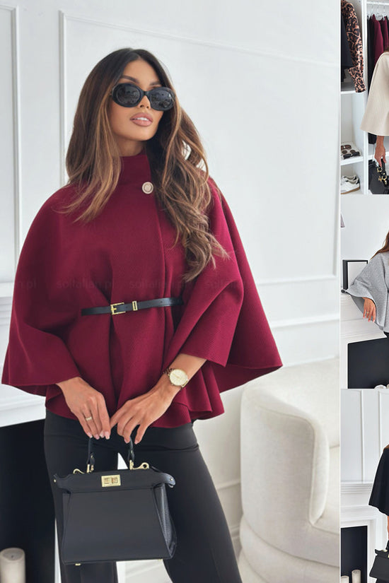 New Stand Collar Batwing Sleeves Cloak Top With Belt Ins Fashion Temperament Jacket Woolen Sweater Outwear For Women Clothing
