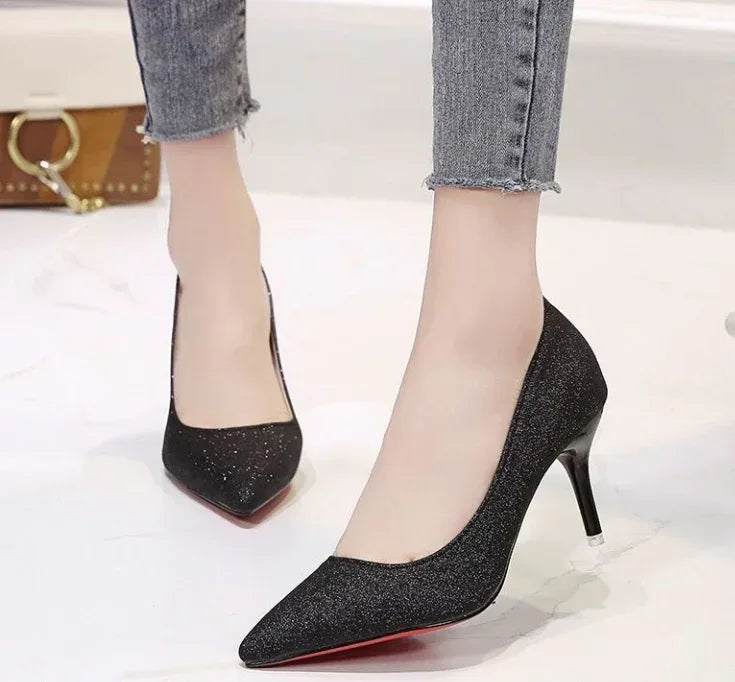 Silver Heels For Women And Black Sexy Everything French Mesh Red Sequins - DanaFashionstore