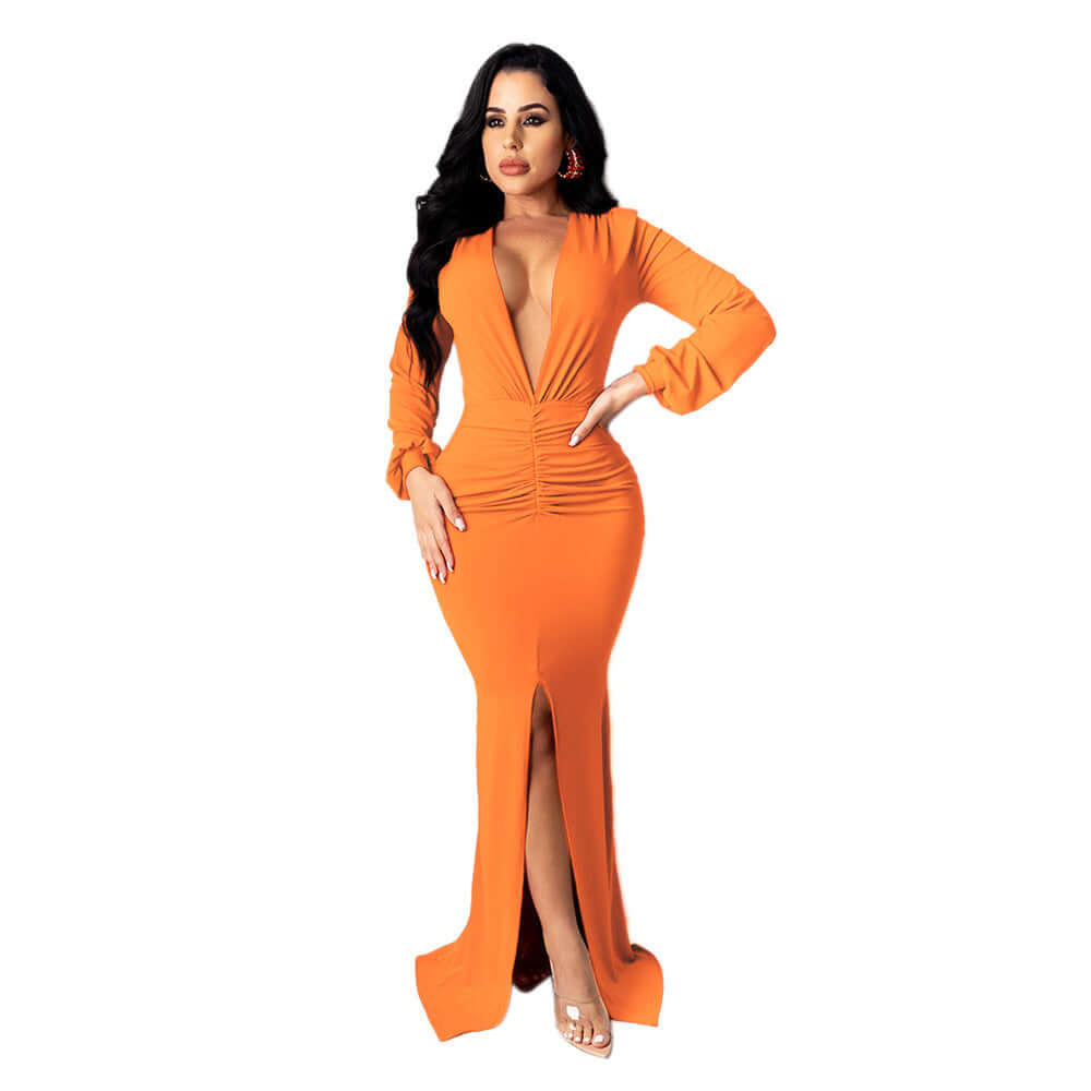 Women's Large V-neck Slim-fit Nightclub Evening Dress $36.56 Dana Fashion Color: Black Size: L Women's clothing Product information: Color: yellow, orange, red, black Waist type: high waist Size: S,M,L,XL,XXL Sleeve type: regular sleeve Main fabric compos