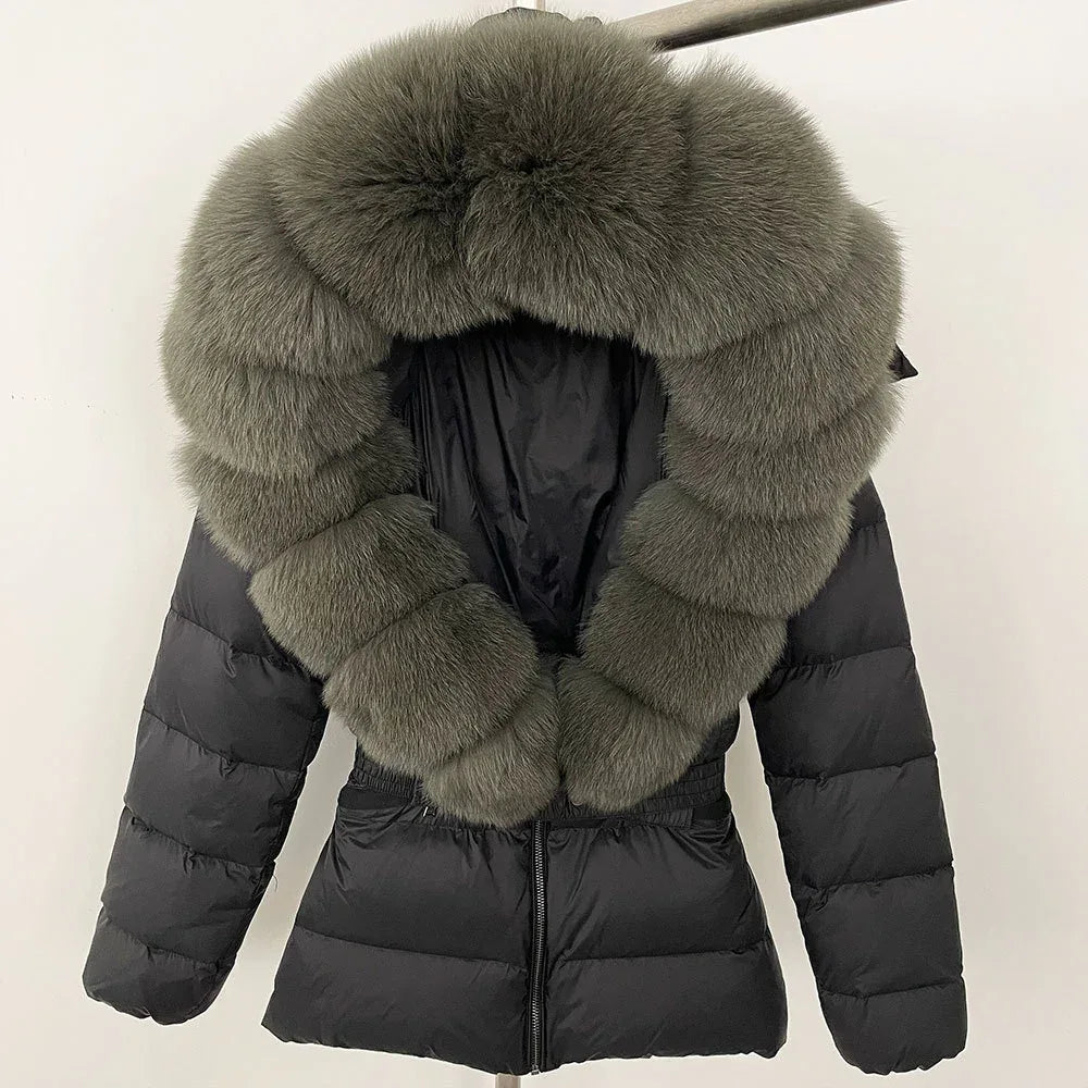 Short Slim Fit Fur Down Jacket 2026 - Women's Waist-Tight Winter Coat - DanaFashionstore