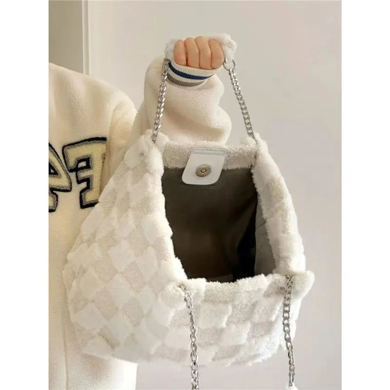 White Plush One Shoulder Bag Casual Tote Bag - DanaFashionstore