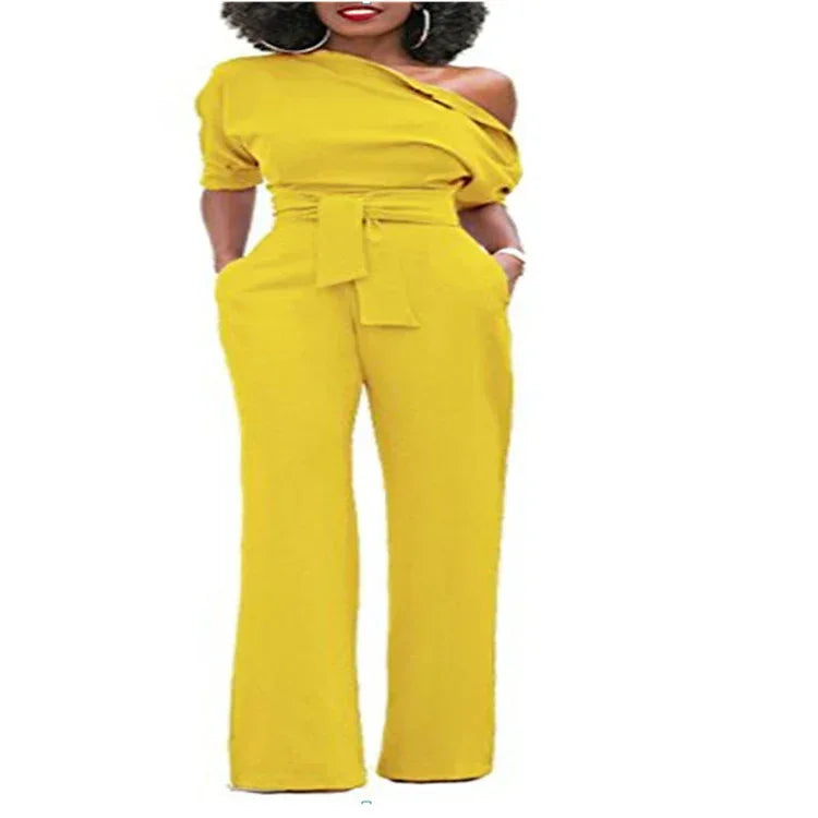 Off-Shoulder Buttoned Wide-Leg Pants 2026 - Casual Jumpsuit - DanaFashionstore
