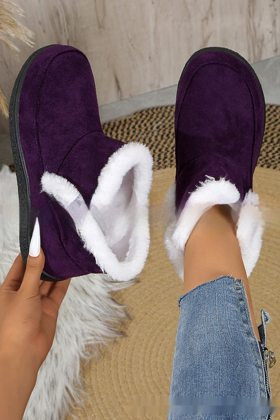 Insulated Cotton-padded Shoes Large Size Flat Bottom Solid Color Fleece Lined Padded Warm Keeping