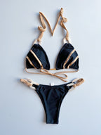 New Solid Color Lace-up Bikini Swimsuit