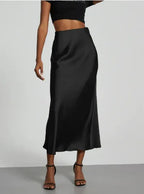 Women's Slim Fit Satin Skirt Fashion Chic Solid Long Skirt - DanaFashionstore