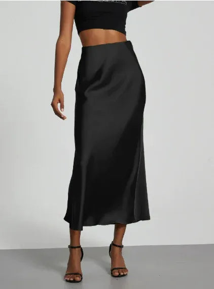 Women's Slim Fit Satin Skirt Fashion Chic Solid Long Skirt - DanaFashionstore