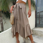 Women's Mid-length Lace-up Irregular Stitching Ruffle Skirt - DanaFashionstore