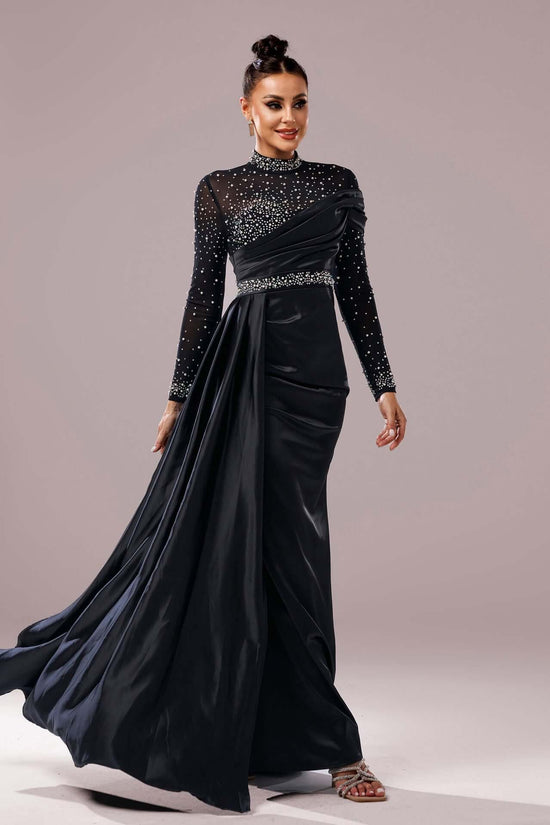 Long Sleeve Slim-fit Sheath Pearl Banquet Fishtail Evening Dress $129.99 Dana Fashion Color: Black Size: L Women's clothing Product information: Pattern: solid color Skirt type: hip skirt Color: Black Waist type: high waist Size: S,M,L,XL Style type: Eleg