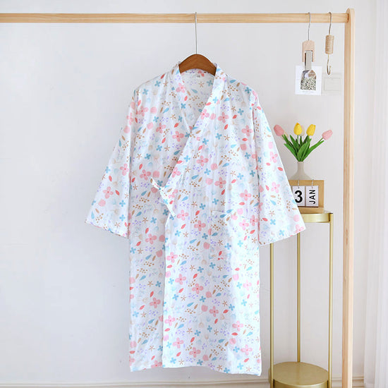 Women Bathrobe Nightdress Long Sleeve Nightgown Cotton Gauze - Dana Fashion