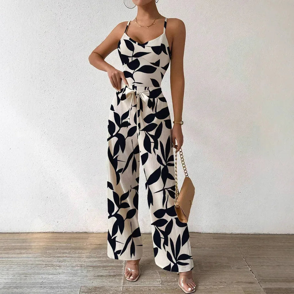 Floral Print Elastic Waist Jumpsuit 2026 - Belt Casual Jumpsuit - DanaFashionstore